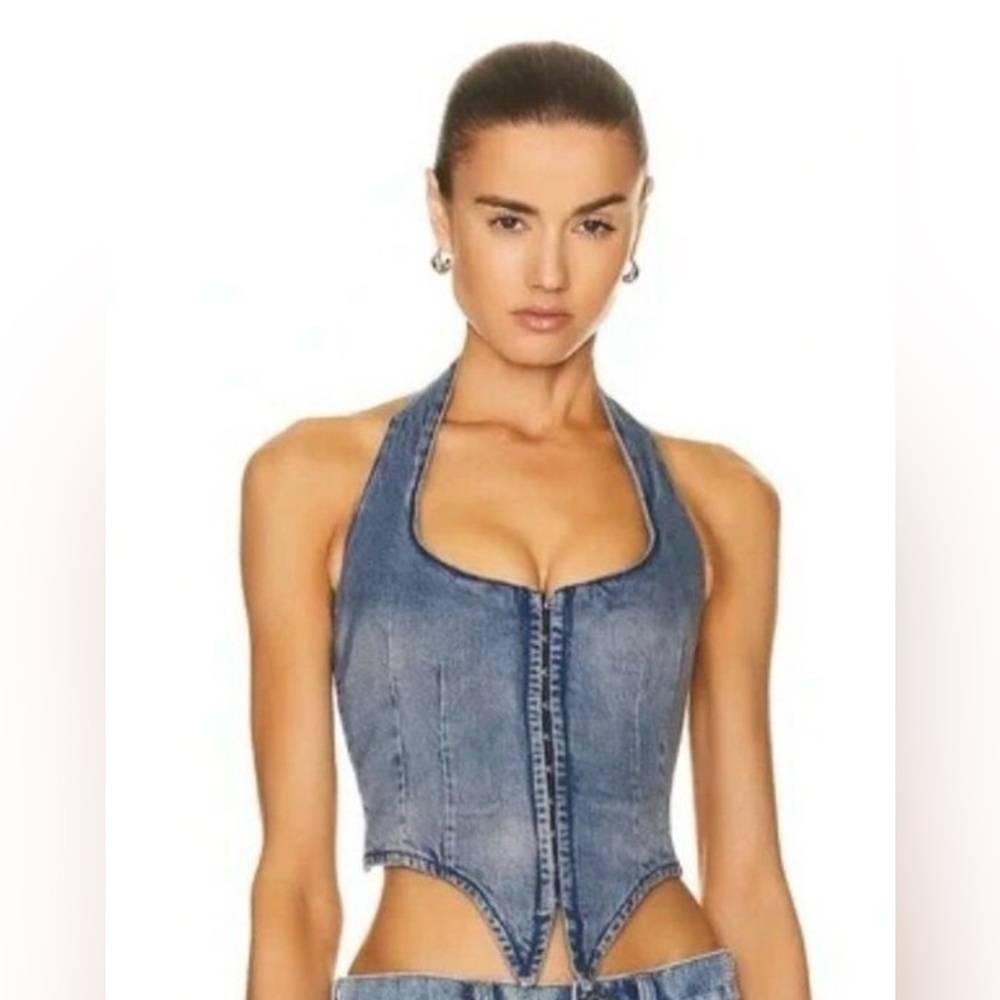Miaou Denim Halter Top Denim Vest Miaou Dani Halter Crop Top Corset